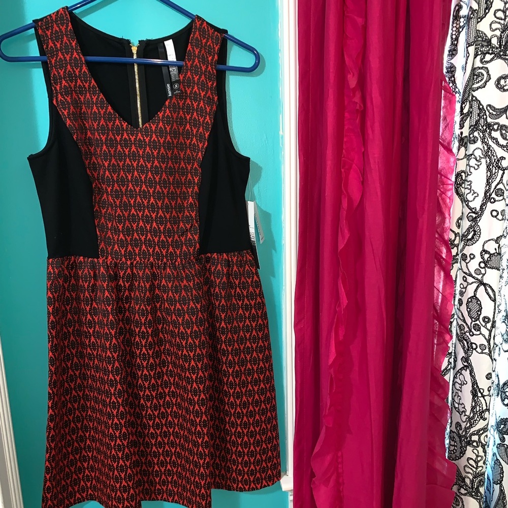 Red & Black Print Dress